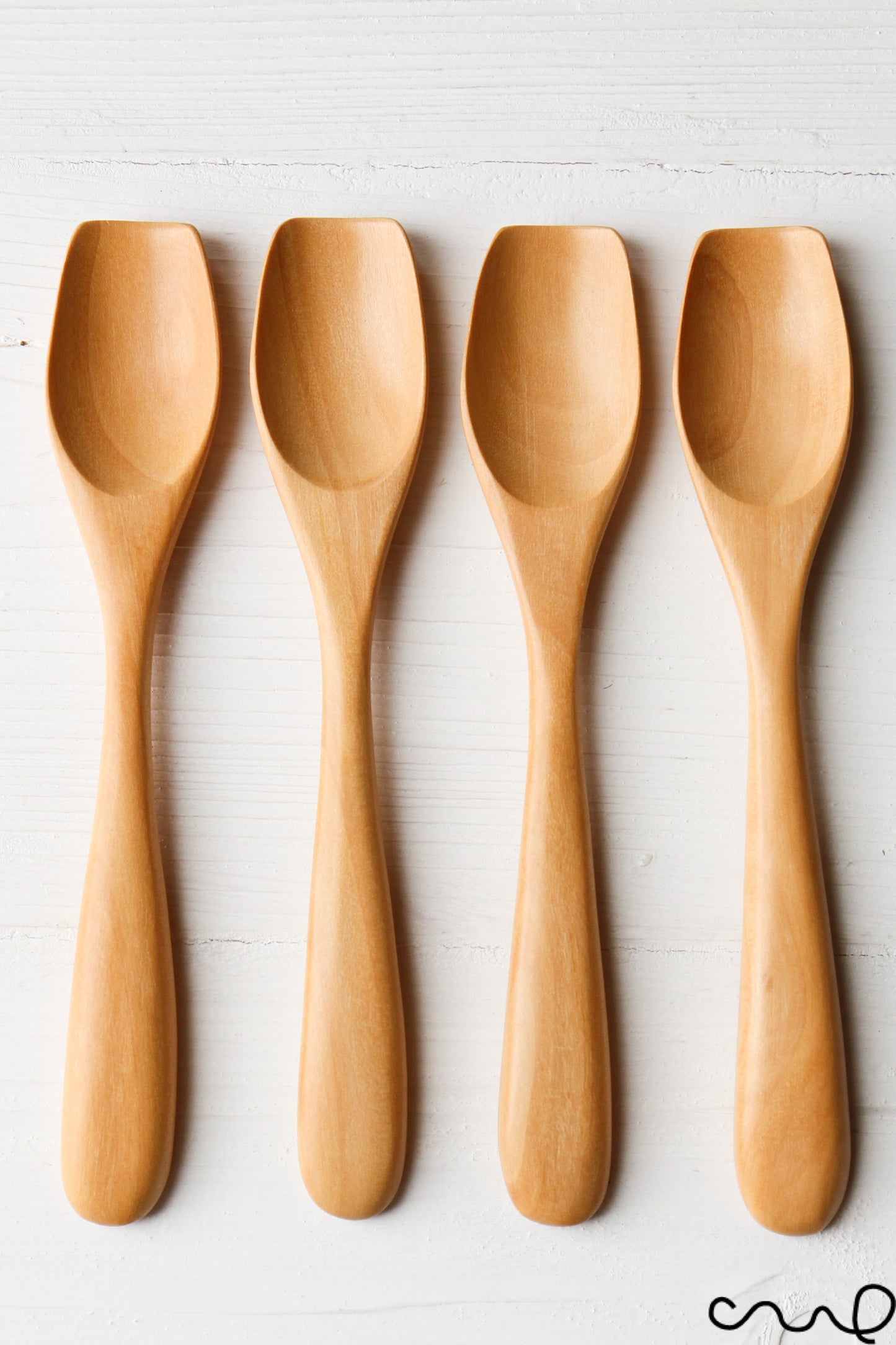 Set of 4 Hand Carved Wooden Tea Spoons: Tulip Head Design