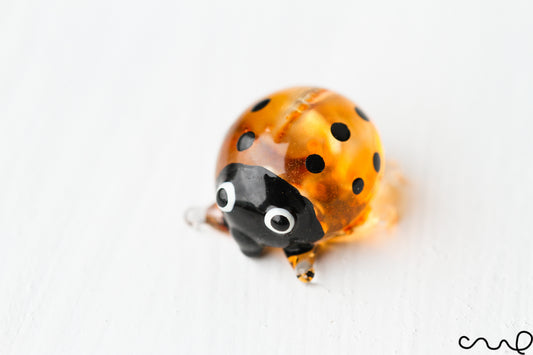 NEW Transparent Orange Glass Ladybird Ladybug Tiny Gloss Terrarium Ornament