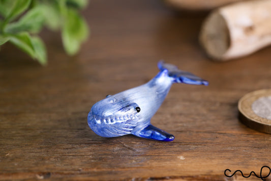 Handmade Little Glass Blue Whale Metallic Painted Terrarium Decor Ornament Gift