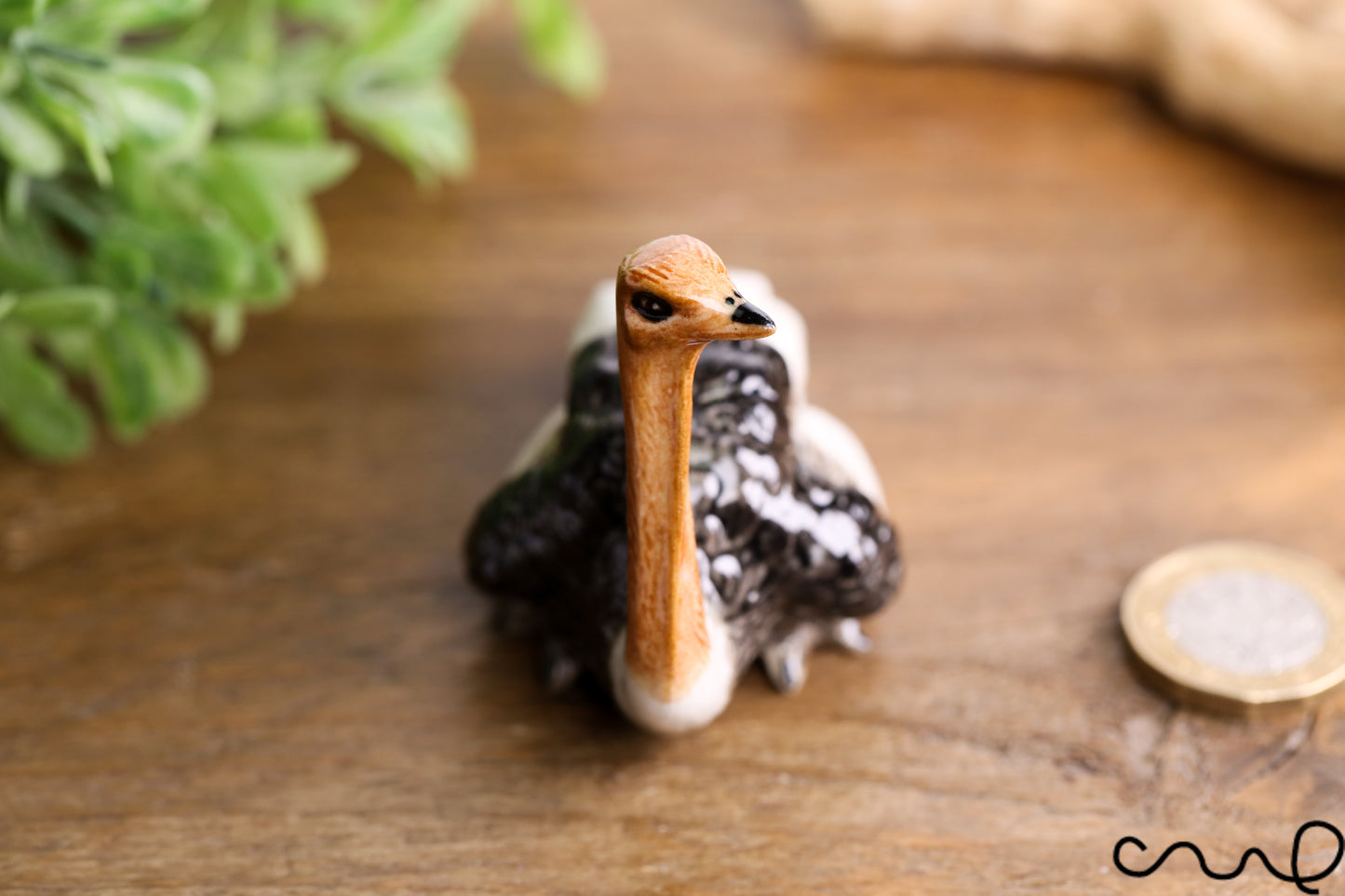Ceramic Hand-painted Ostrich Family Birds Ornament Figurine In Gloss Pottery Collectable Gift