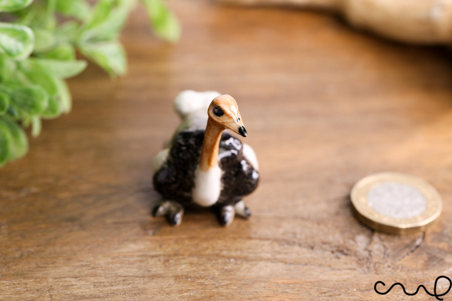 Ceramic Hand-painted Ostrich Family Birds Ornament Figurine In Gloss Pottery Collectable Gift