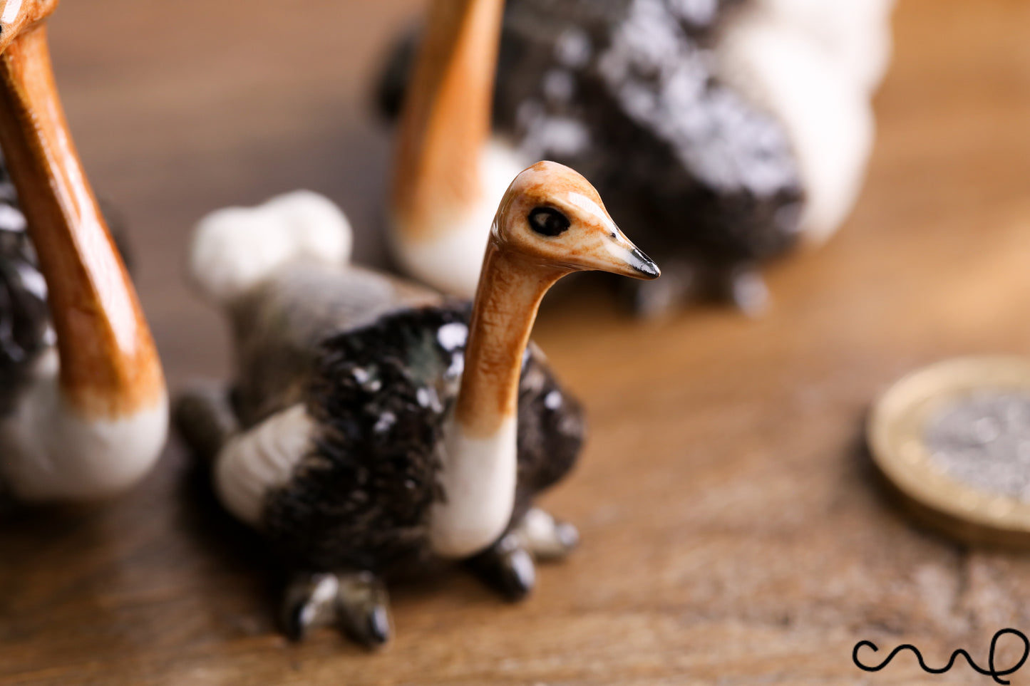 Ceramic Hand-painted Ostrich Family Birds Ornament Figurine In Gloss Pottery Collectable Gift
