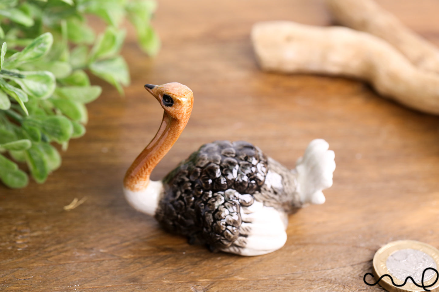 Ceramic Hand-painted Ostrich Family Birds Ornament Figurine In Gloss Pottery Collectable Gift