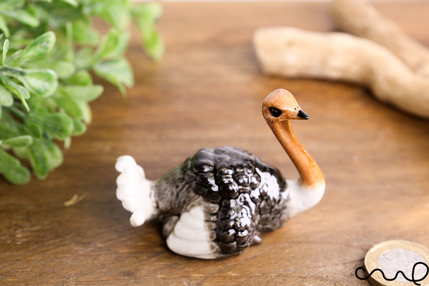Ceramic Hand-painted Ostrich Family Birds Ornament Figurine In Gloss Pottery Collectable Gift