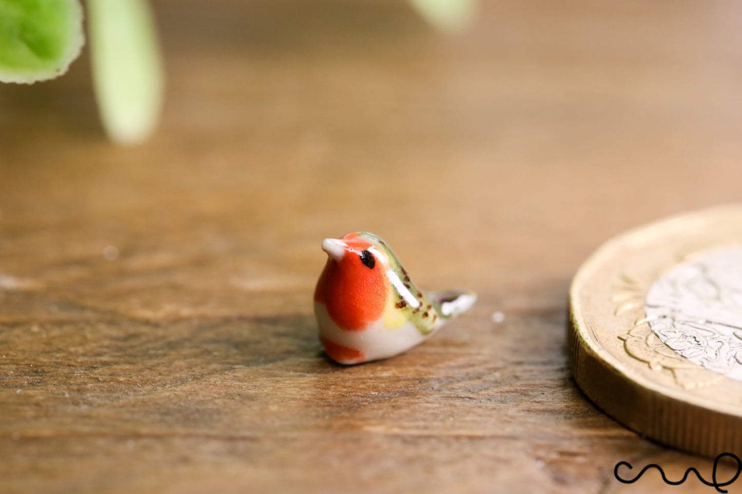 Hand Painted Tiny Ceramic Robin Figurine: Miniature Christmas Ornament