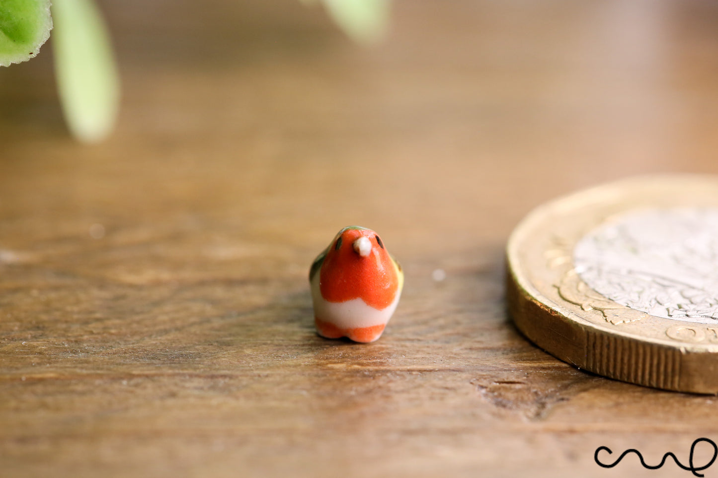 Hand Painted Tiny Ceramic Robin Figurine: Miniature Christmas Ornament