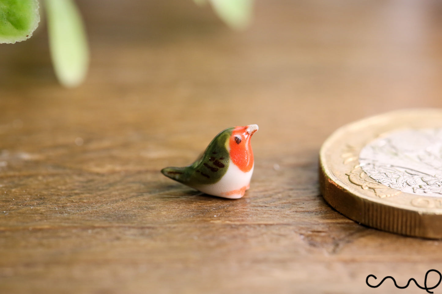 Hand Painted Tiny Ceramic Robin Figurine: Miniature Christmas Ornament