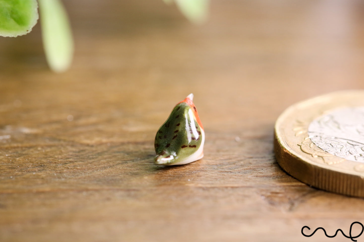 Hand Painted Tiny Ceramic Robin Figurine: Miniature Christmas Ornament
