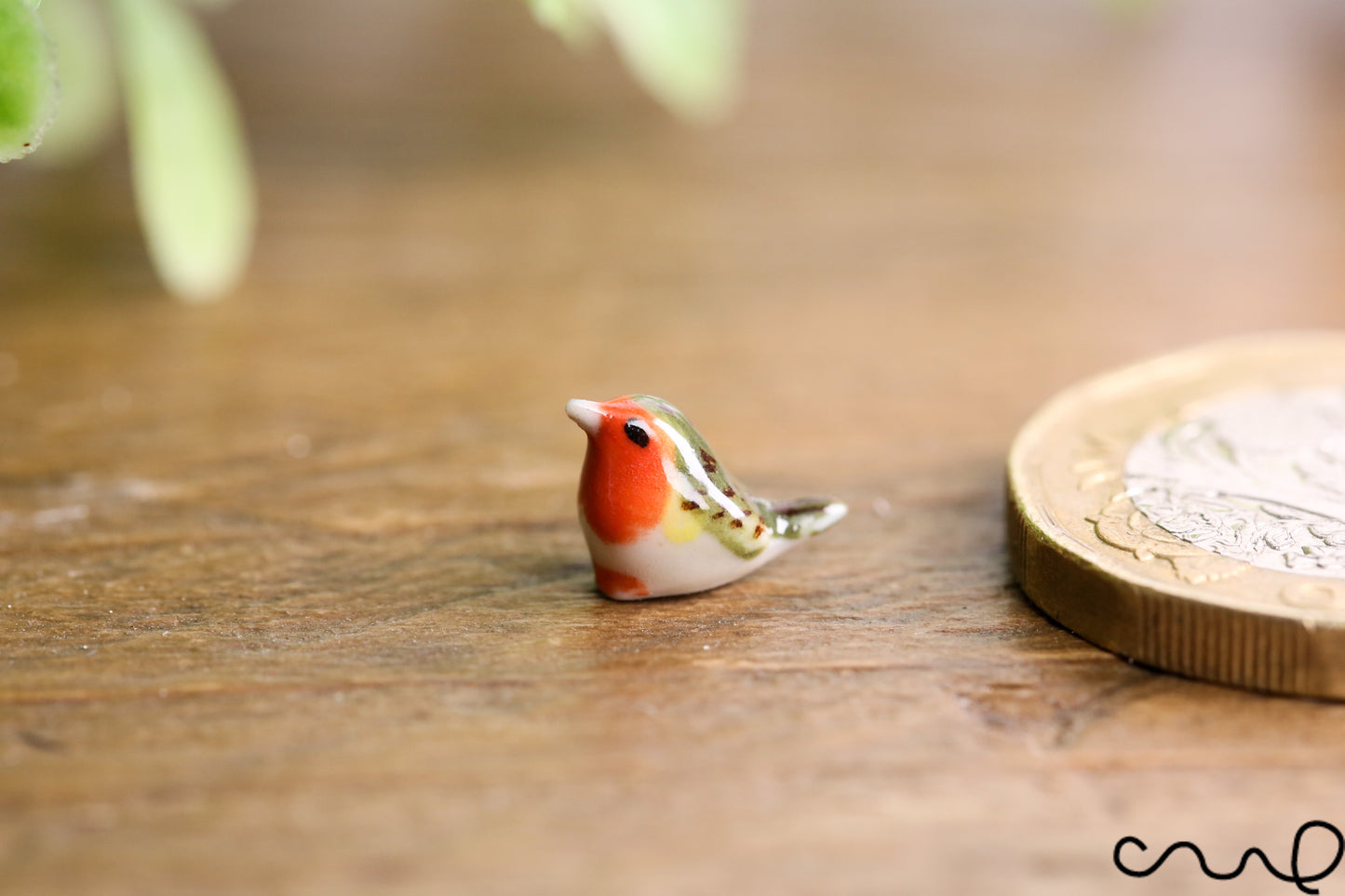 Hand Painted Tiny Ceramic Robin Figurine: Miniature Christmas Ornament