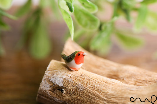 Hand Painted Tiny Ceramic Robin Figurine: Miniature Christmas Ornament