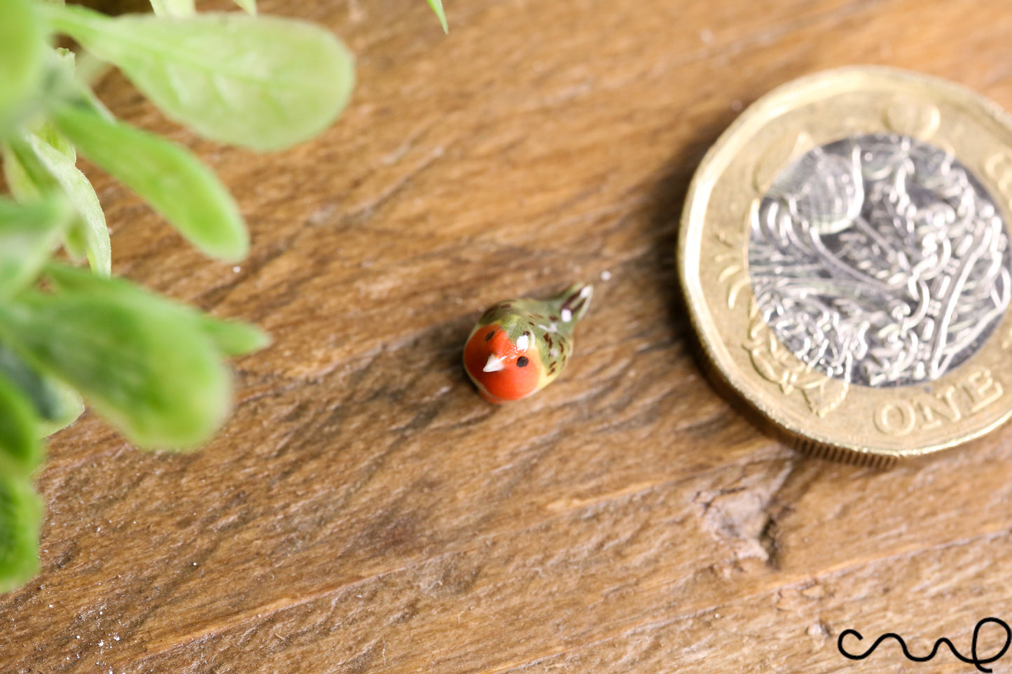 Hand Painted Tiny Ceramic Robin Figurine: Miniature Christmas Ornament