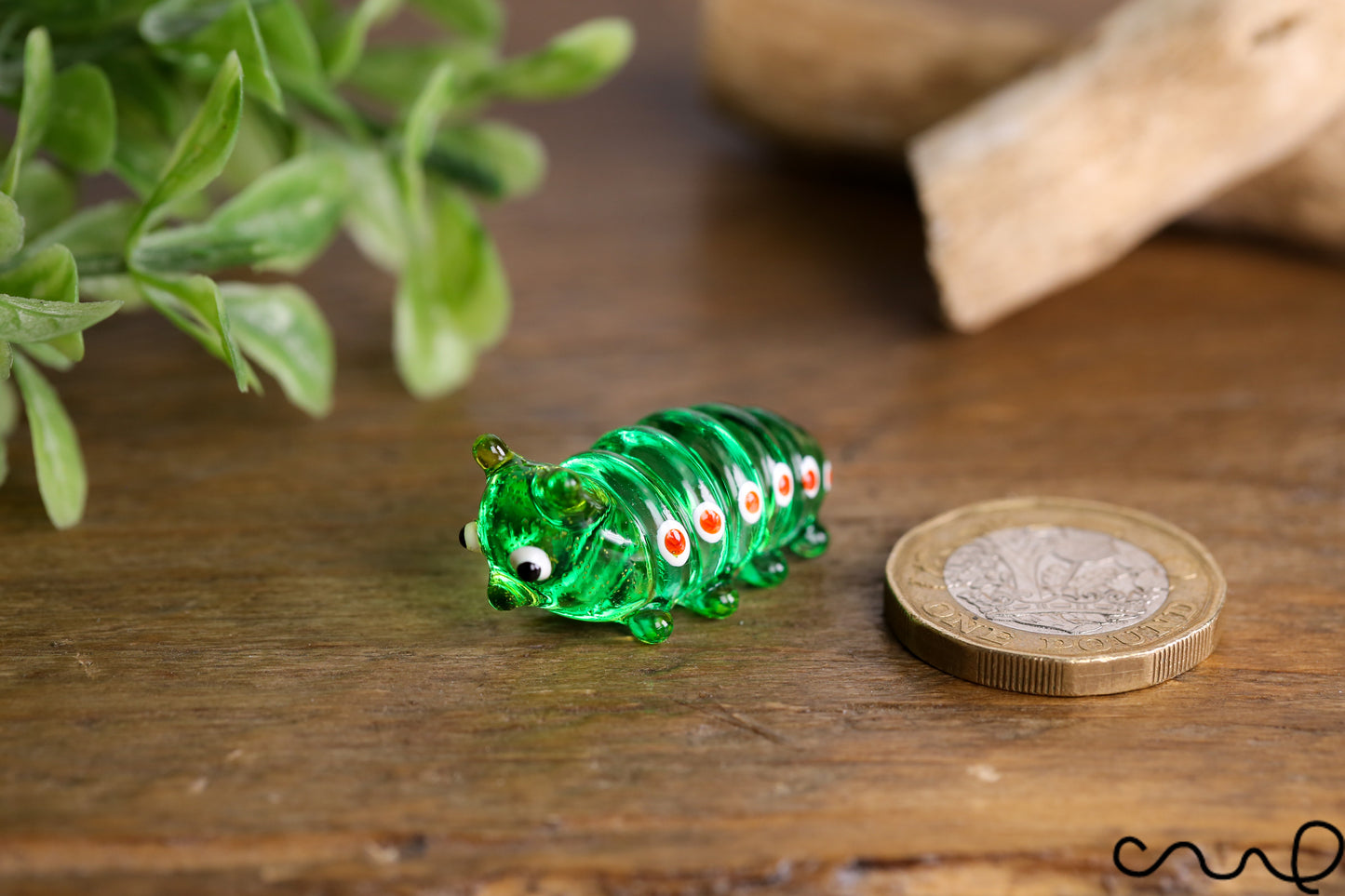 Handmade Green Little Glass Caterpillar Gloss Garden Decor Ornament Gift Collectable Terrariums