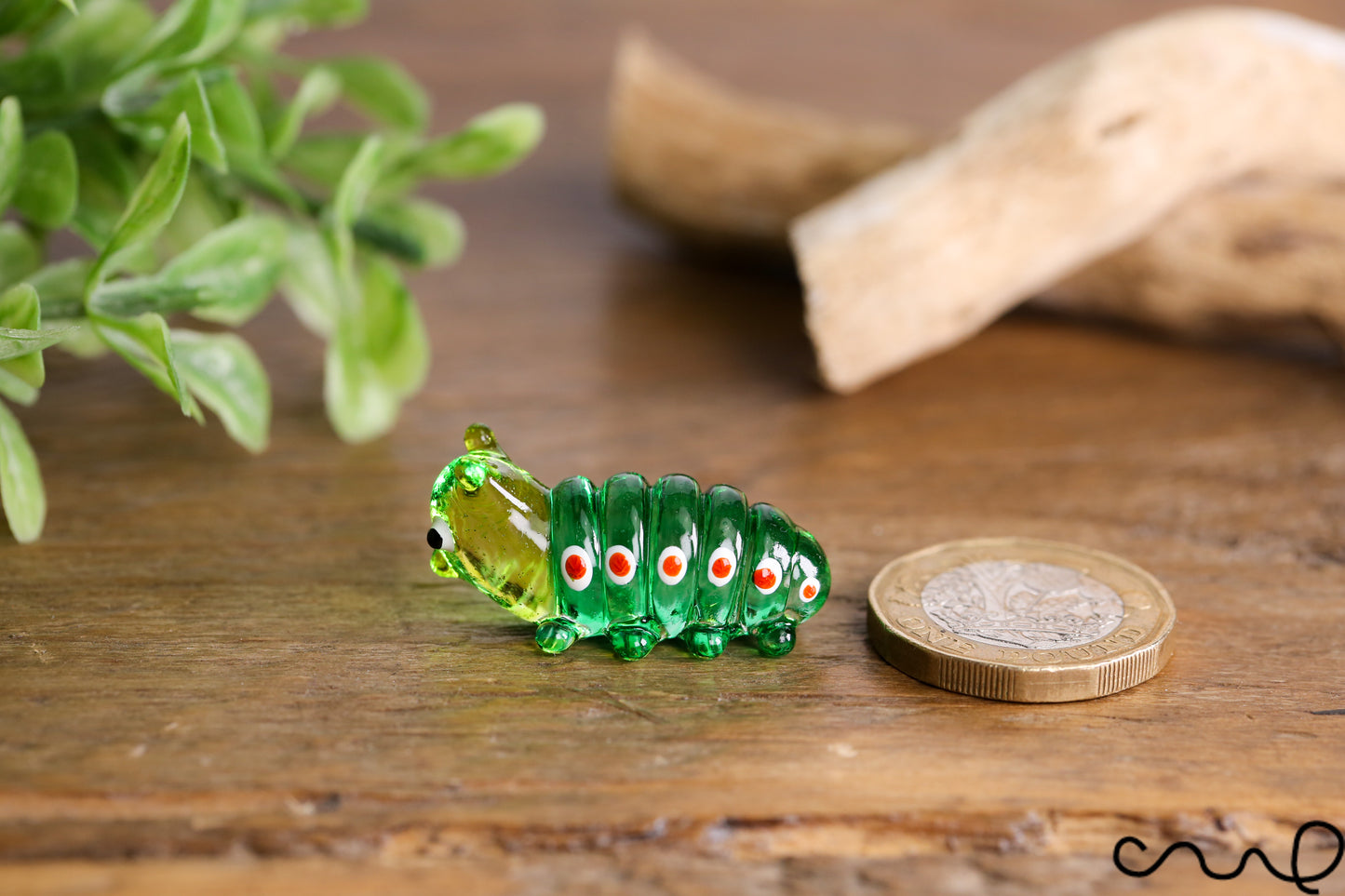 Handmade Green Little Glass Caterpillar Gloss Garden Decor Ornament Gift Collectable Terrariums
