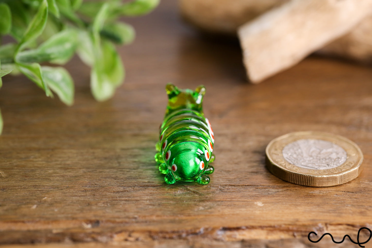 Handmade Green Little Glass Caterpillar Gloss Garden Decor Ornament Gift Collectable Terrariums