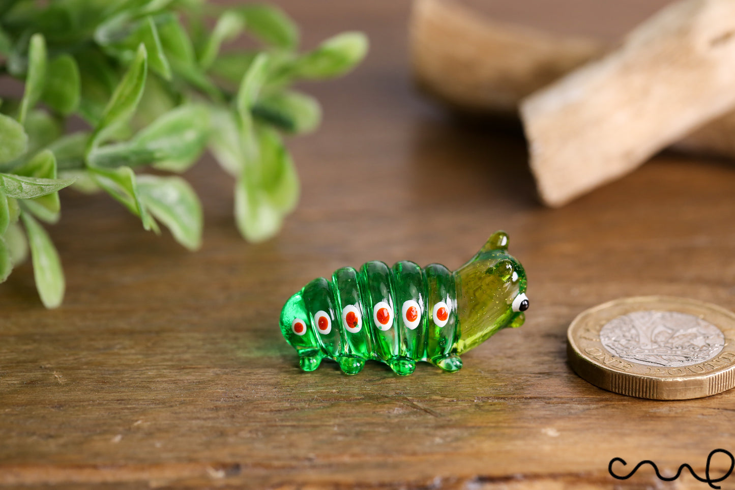 Handmade Green Little Glass Caterpillar Gloss Garden Decor Ornament Gift Collectable Terrariums