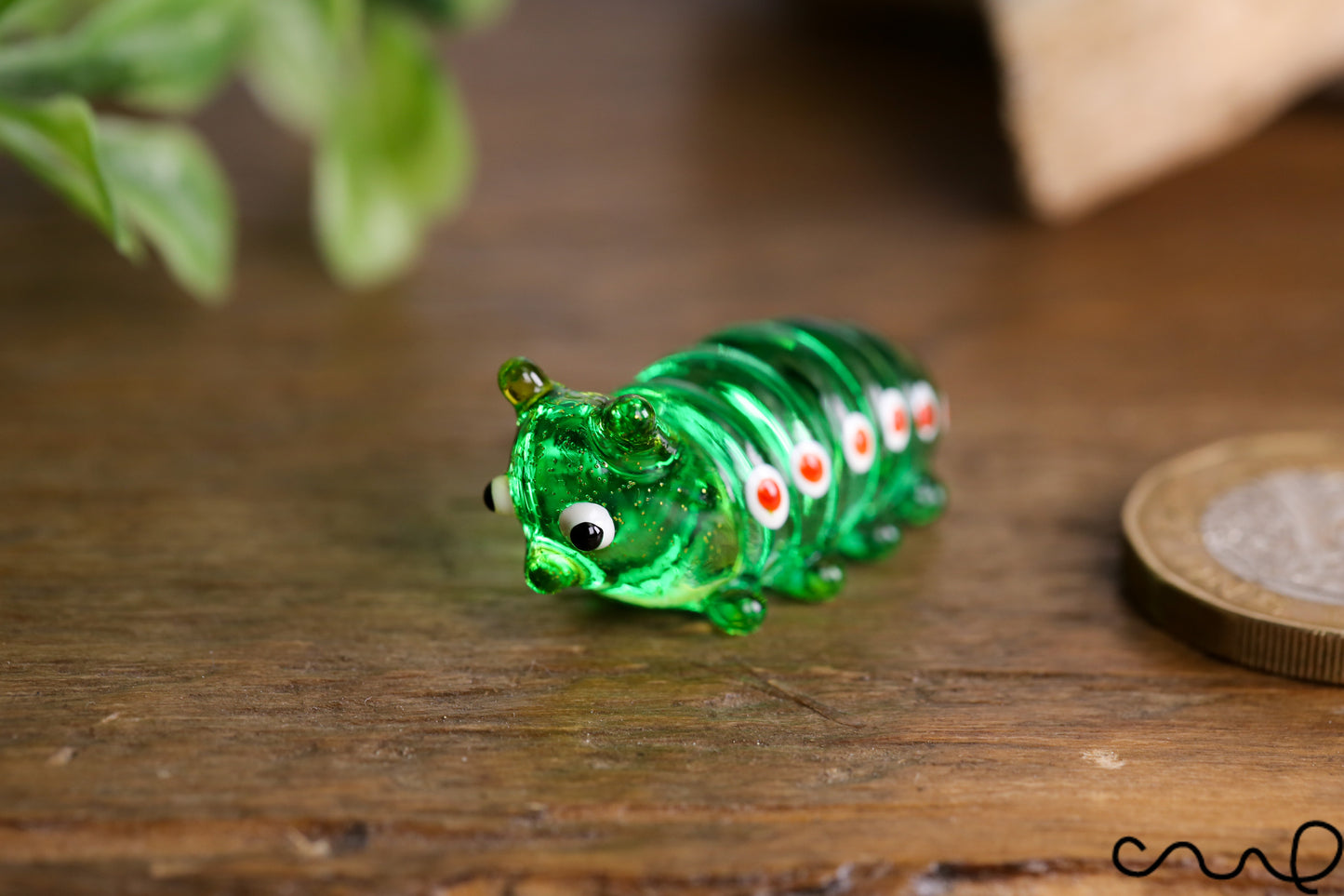 Handmade Green Little Glass Caterpillar Gloss Garden Decor Ornament Gift Collectable Terrariums