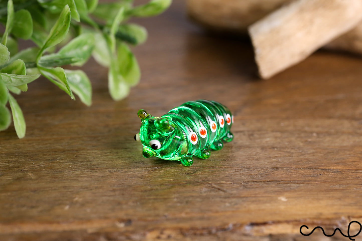 Handmade Green Little Glass Caterpillar Gloss Garden Decor Ornament Gift Collectable Terrariums