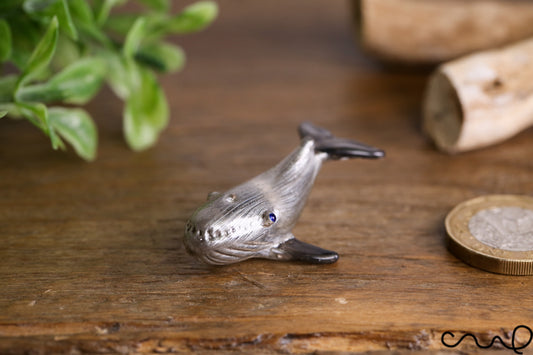 Handmade Little Glass Black Whale Metallic Painted Garden Decor Ornament Gift