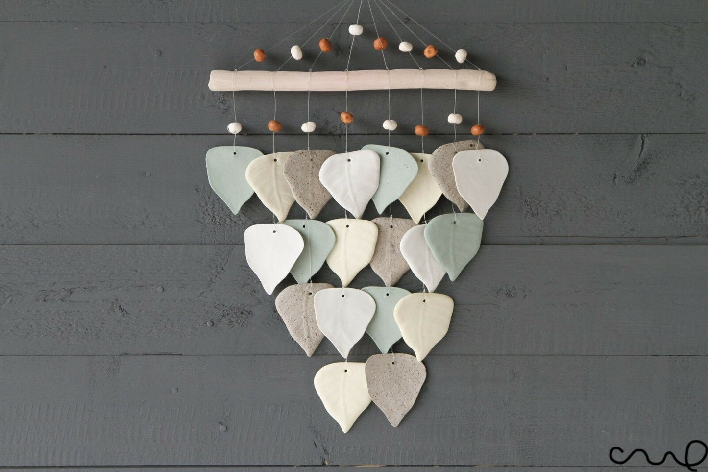 Handmade Garden Hanging Ceramic Windchime 4 Tier Leaves Green Natural Gift B18