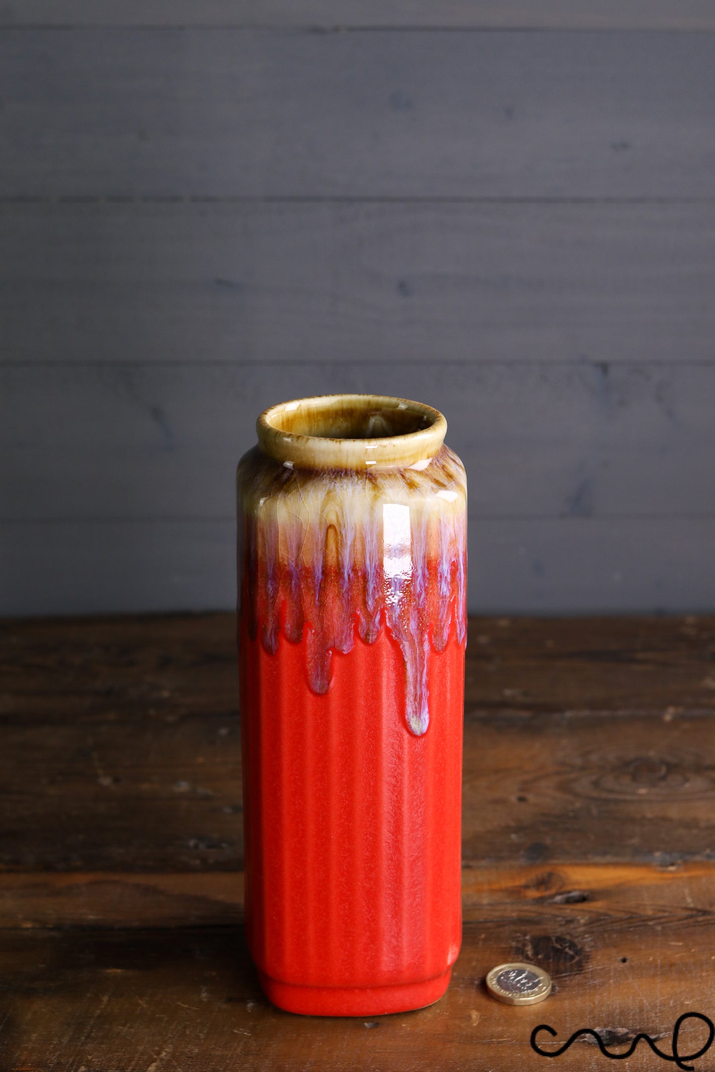 Handmade Red Ceramic Vase: Long Drip Glaze Pottery, Modern Home Decor