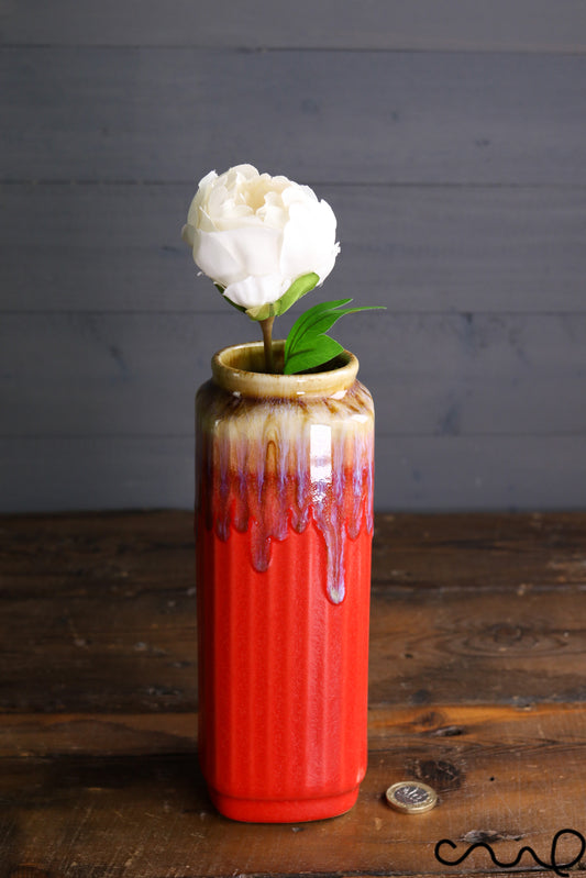 Handmade Red Ceramic Vase: Long Drip Glaze Pottery, Modern Home Decor