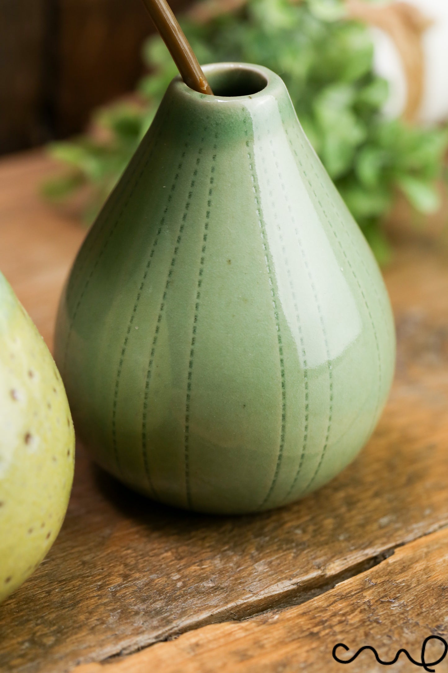 Handmade Green Ceramic Bud Vases - Set of 2 - Spotty & Patterned