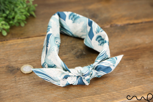Handmade Cotton Blue & White Bandana Japanese Style Headband Neck Scarf Gift AG