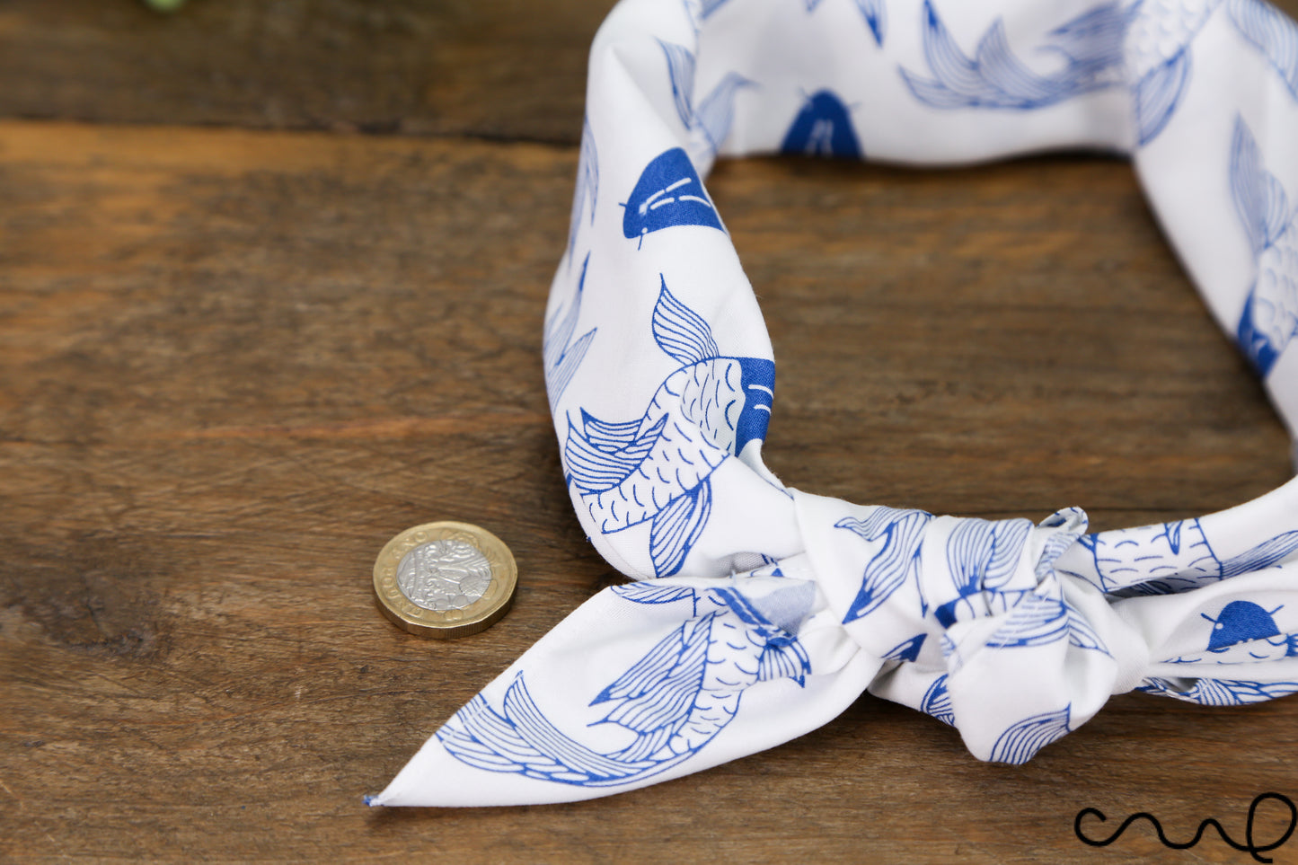 Handmade Cotton Blue & White Koi Fish Bandana Unique Headband Neck Scarf Gift AH