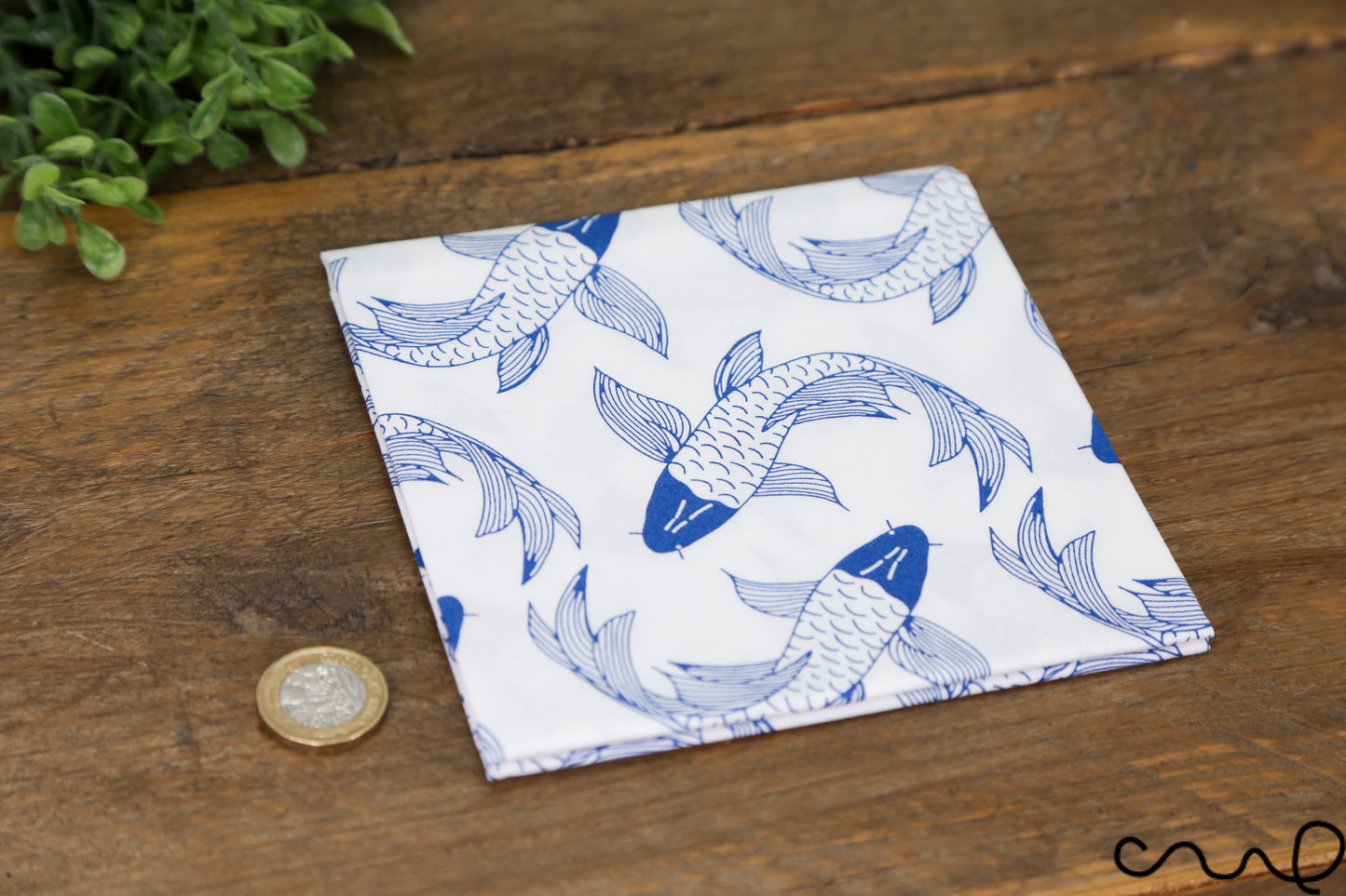 Handmade Cotton Blue & White Koi Fish Bandana Unique Headband Neck Scarf Gift AH