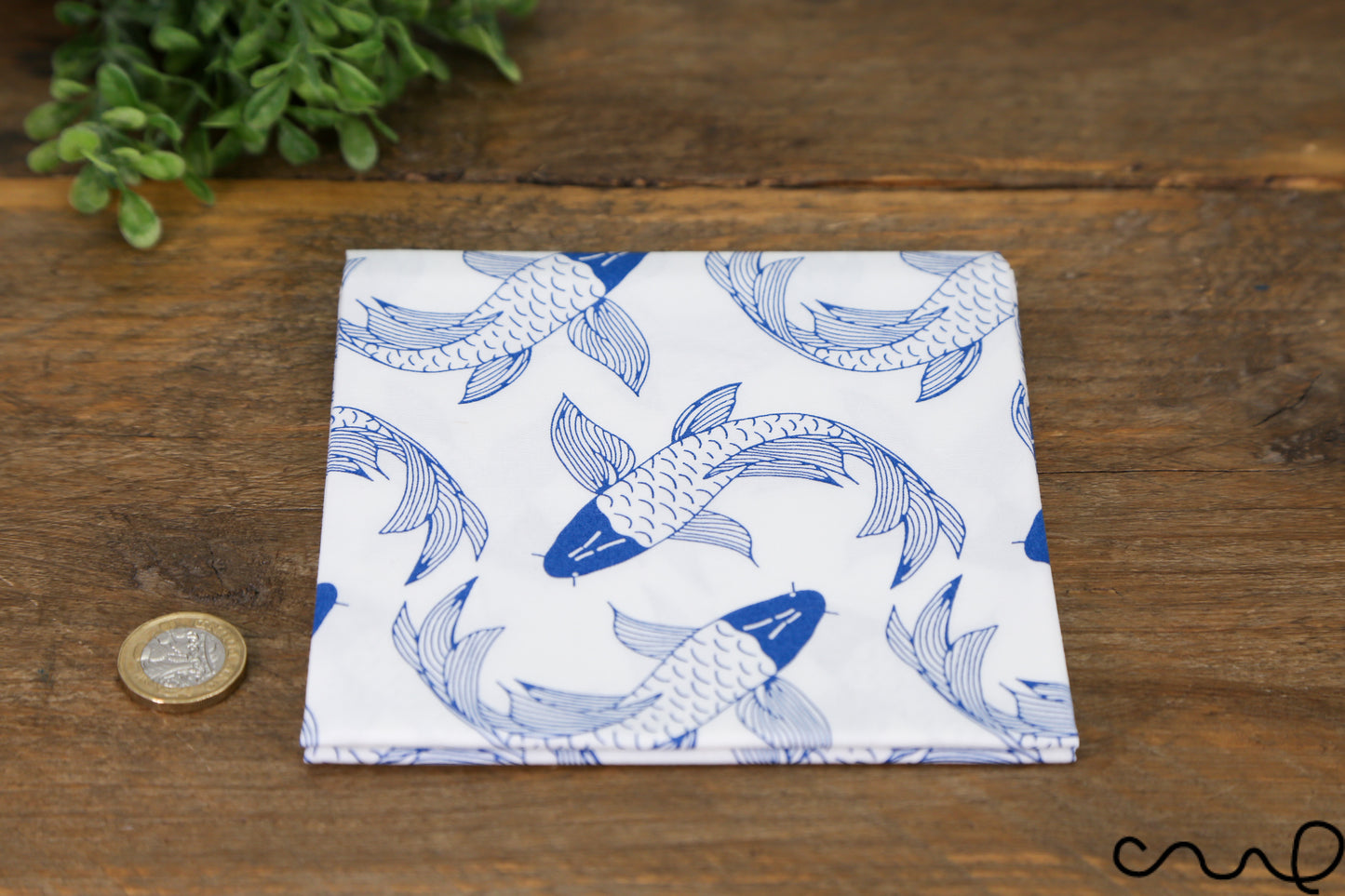 Handmade Cotton Blue & White Koi Fish Bandana Unique Headband Neck Scarf Gift AH