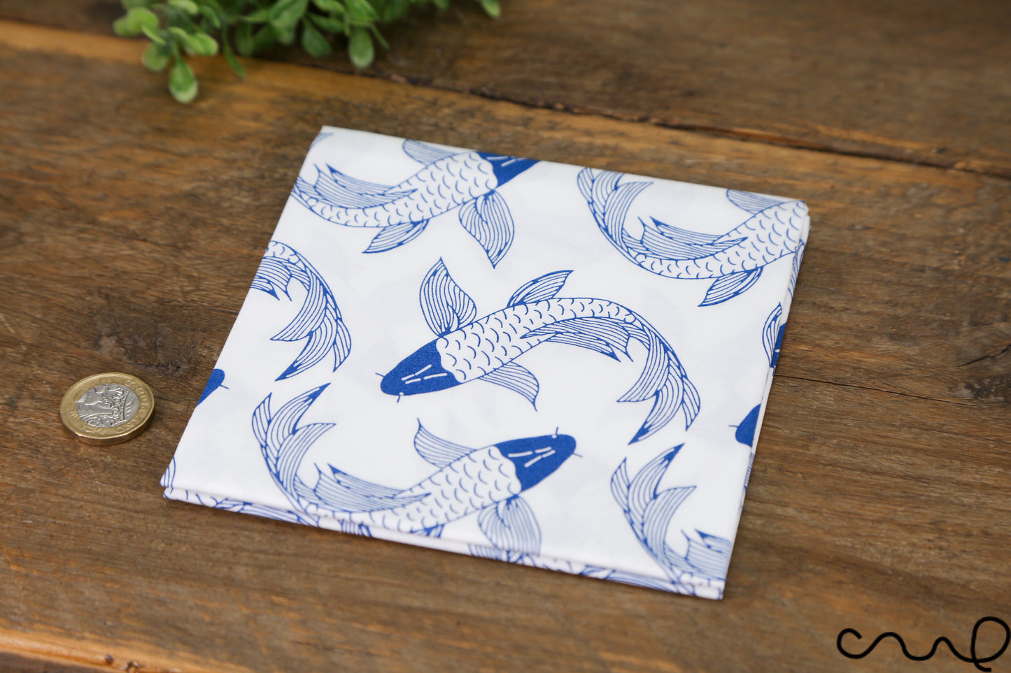 Handmade Cotton Blue & White Koi Fish Bandana Unique Headband Neck Scarf Gift AH
