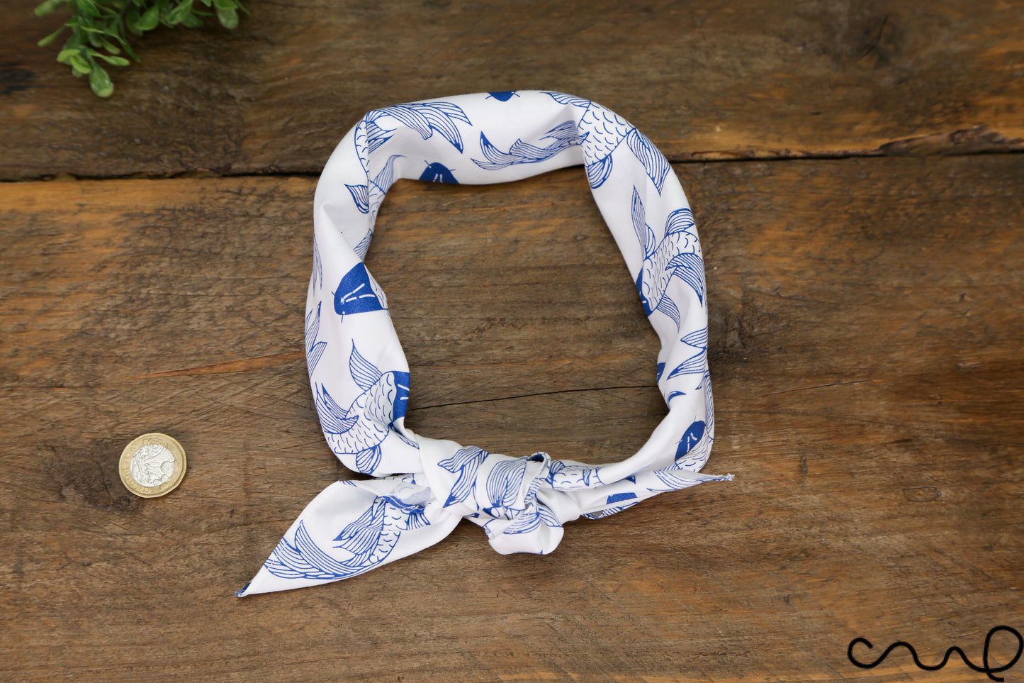 Handmade Cotton Blue & White Koi Fish Bandana Unique Headband Neck Scarf Gift AH
