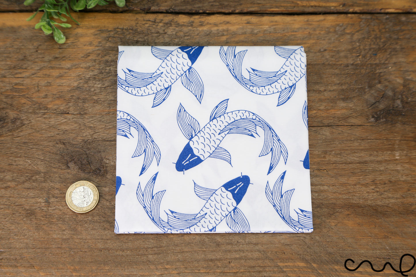 Handmade Cotton Blue & White Koi Fish Bandana Unique Headband Neck Scarf Gift AH