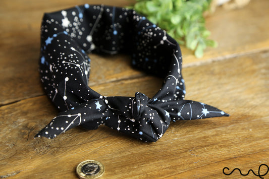 Handmade Cotton Black Horoscope Star Bandana Retro Chic Unique Headband Neck Scarf W