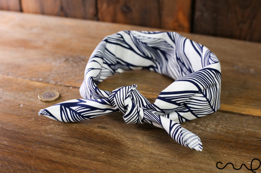 Handmade Cotton White Navy Feather Bandana Unique Headband Neck Scarf Gift X