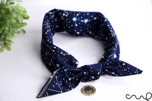 Handmade Cotton Bandana Navy Horoscope Star Party Unique Headband Neck Scarf Y