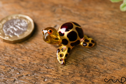Handmade GOLD Little Glass Turtle Tortoise Gloss Terrarium Decor Ornament