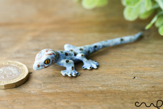 Blue Ceramic Lizard Animal Figurine Pottery Ornament Collectable Gift Gecko