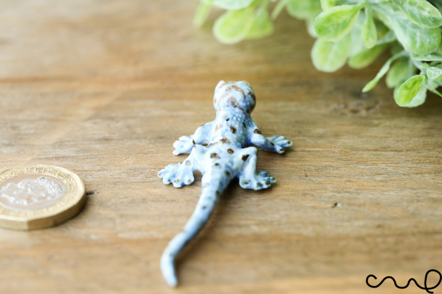 Blue Ceramic Lizard Animal Figurine Pottery Ornament Collectable Gift Gecko