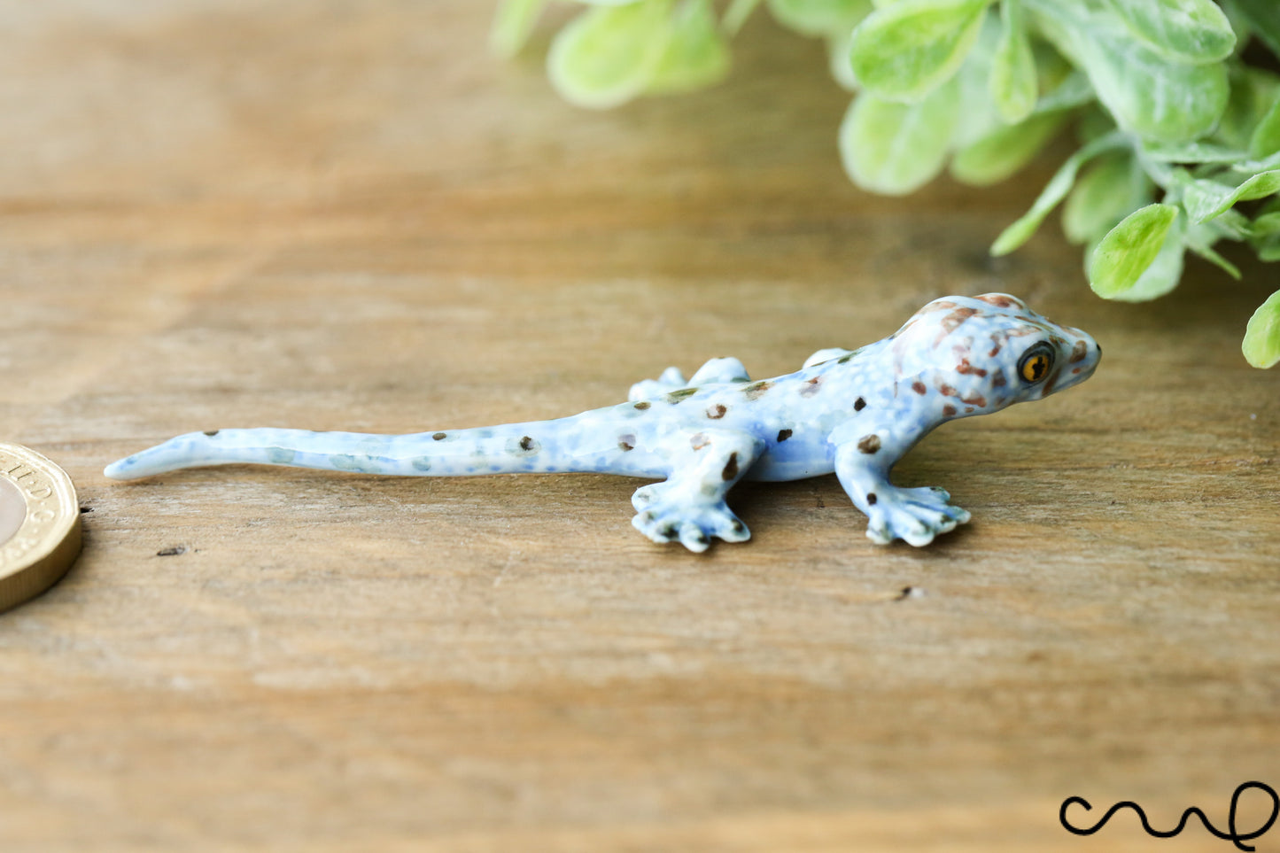 Blue Ceramic Lizard Animal Figurine Pottery Ornament Collectable Gift Gecko