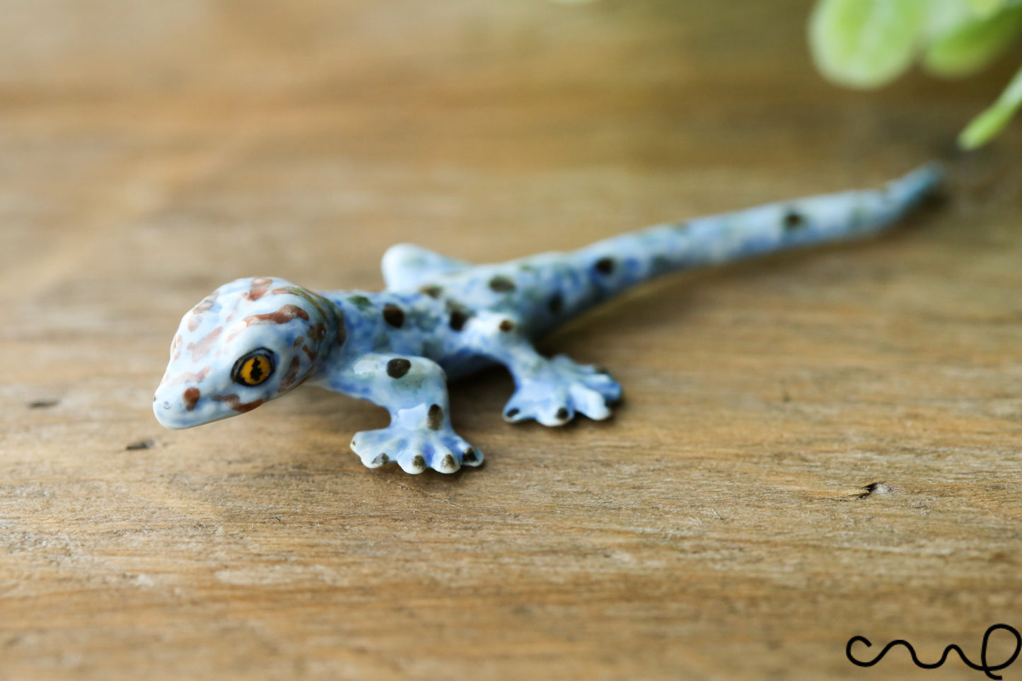 Blue Ceramic Lizard Animal Figurine Pottery Ornament Collectable Gift Gecko