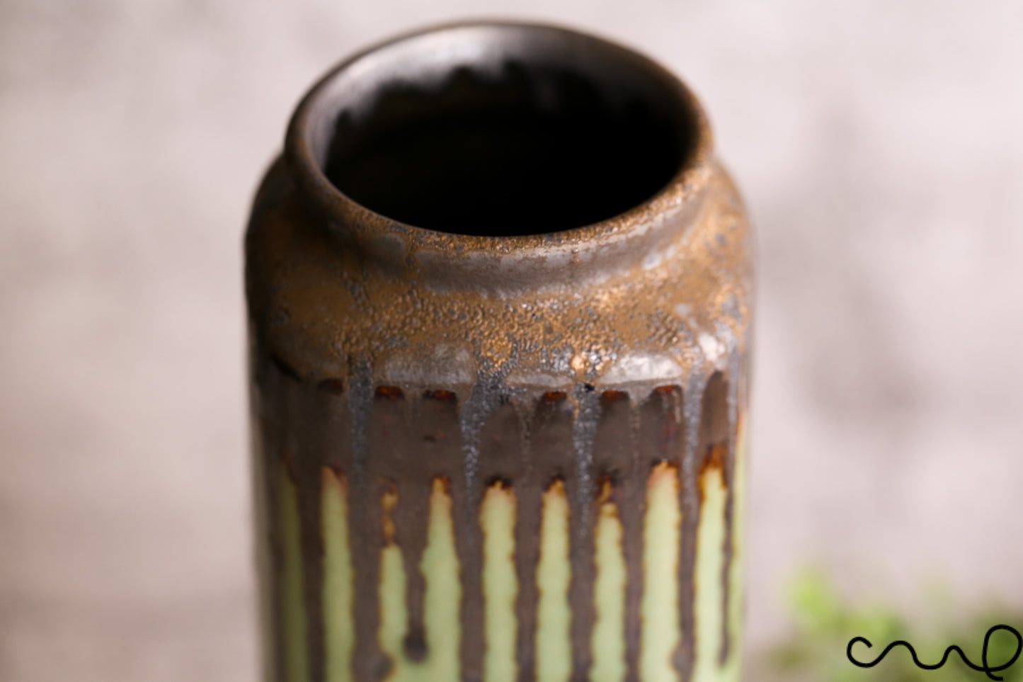 Green Ceramic Vase: Hand-Painted Square Oblong Home Decor