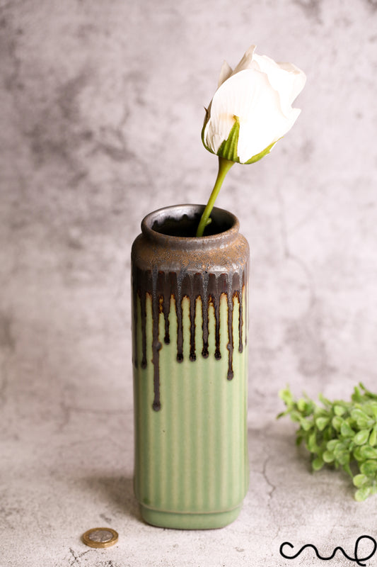 Green Ceramic Vase: Hand-Painted Square Oblong Home Decor