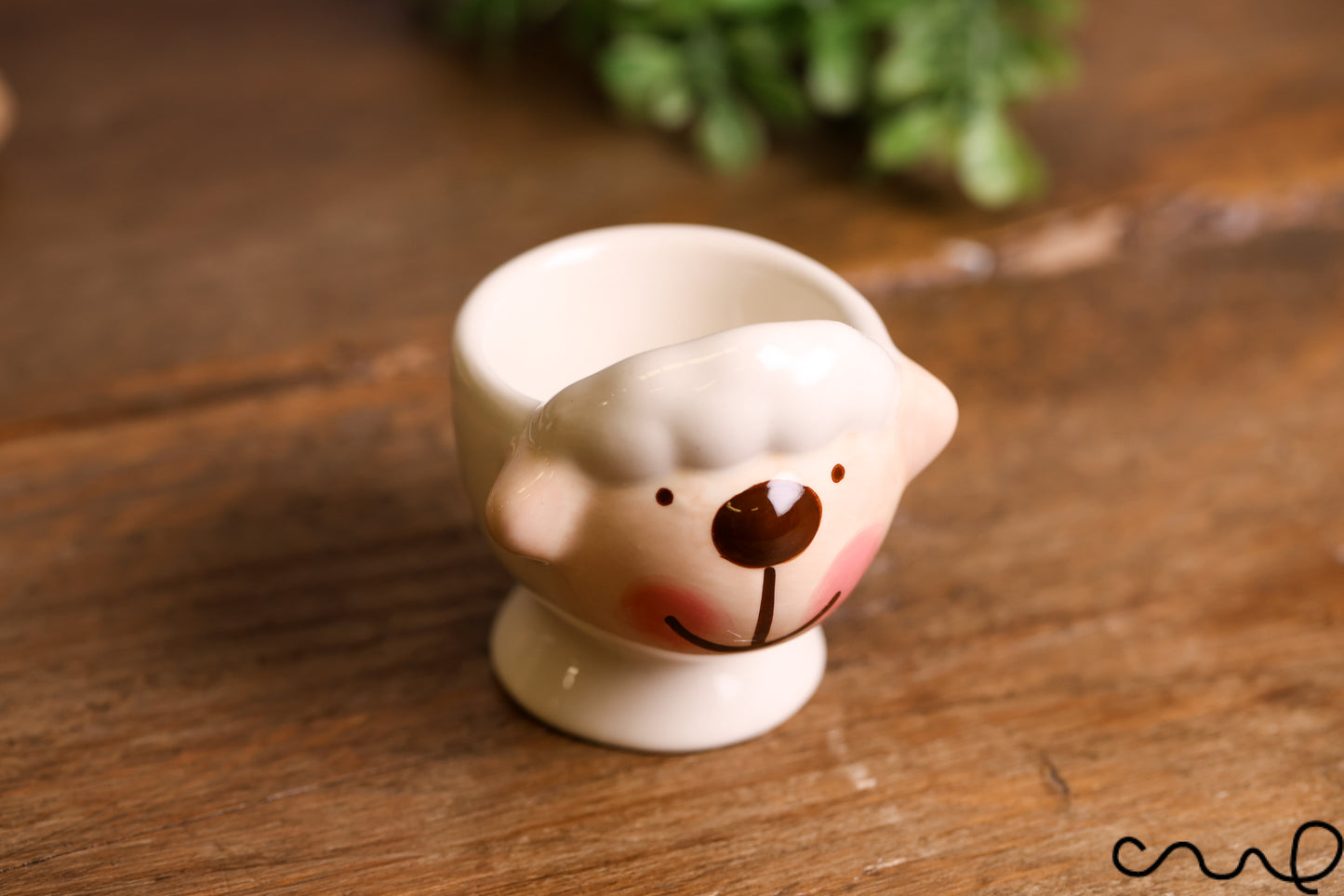 Handmade Sheep Egg Cups Ceramic Hand Painted Brown Nose White Breakfast Serving
