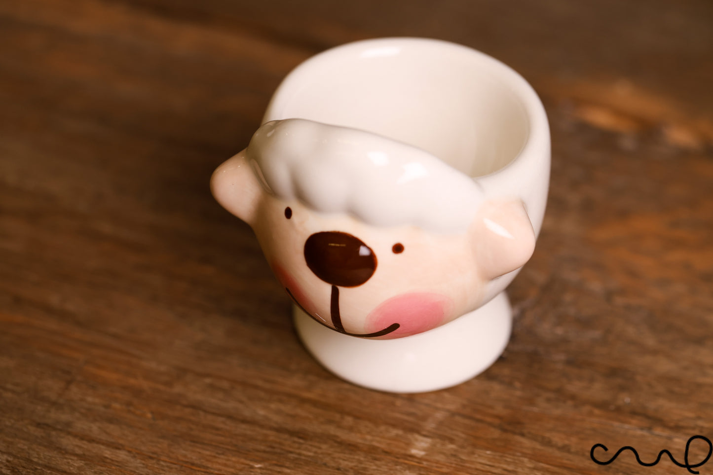 Handmade Sheep Egg Cups Ceramic Hand Painted Brown Nose White Breakfast Serving