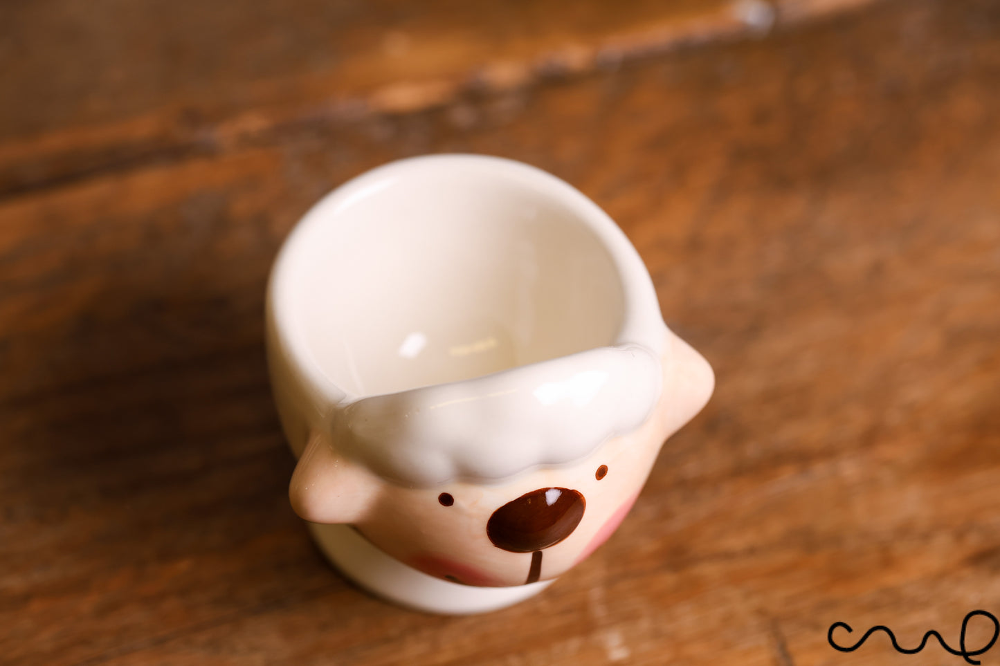 Handmade Sheep Egg Cups Ceramic Hand Painted Brown Nose White Breakfast Serving