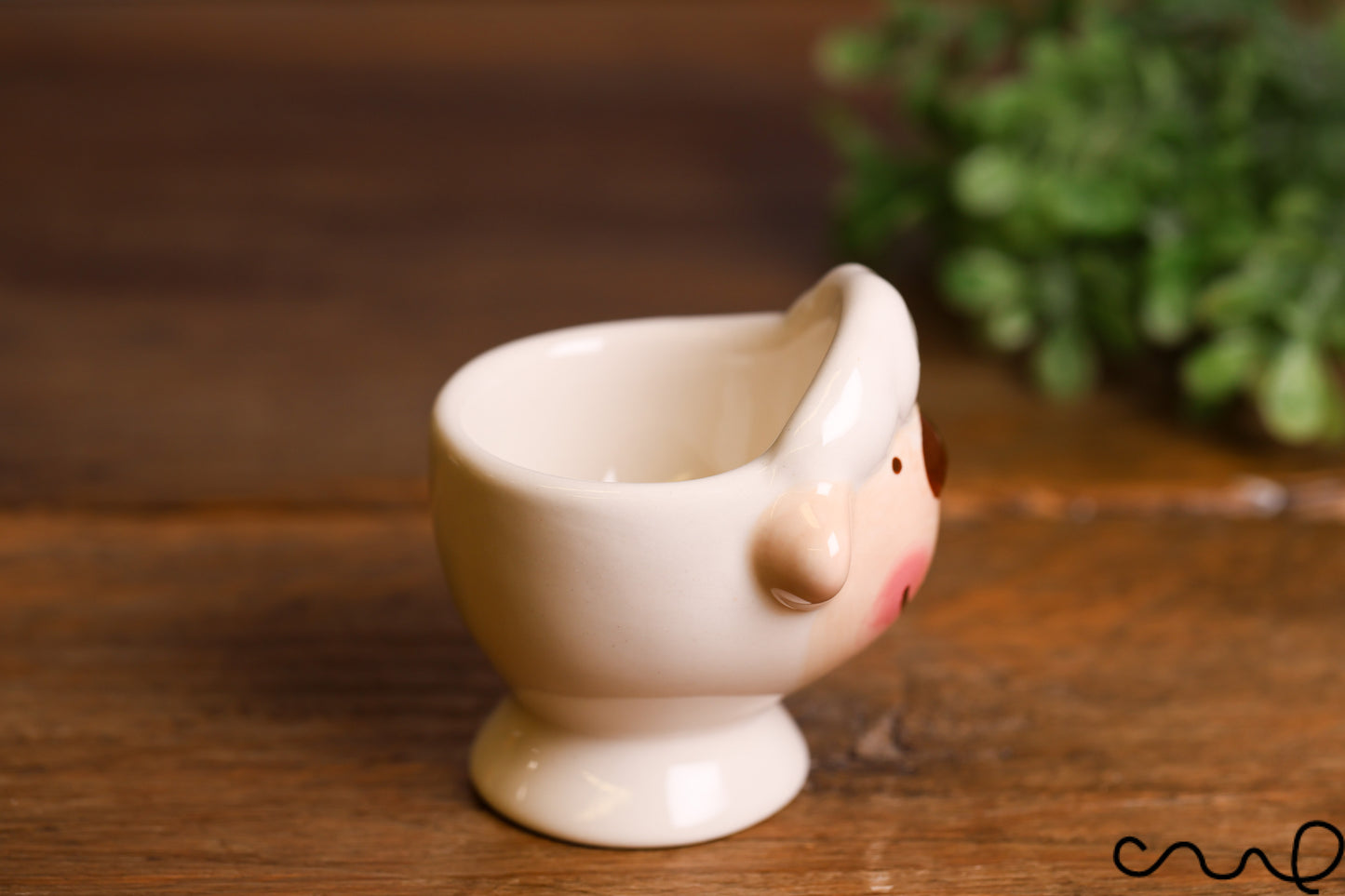 Handmade Sheep Egg Cups Ceramic Hand Painted Brown Nose White Breakfast Serving