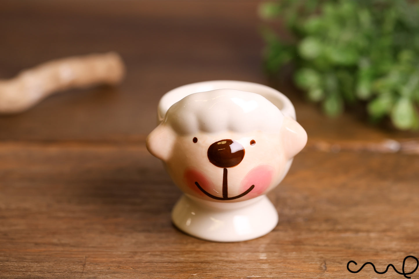Handmade Sheep Egg Cups Ceramic Hand Painted Brown Nose White Breakfast Serving