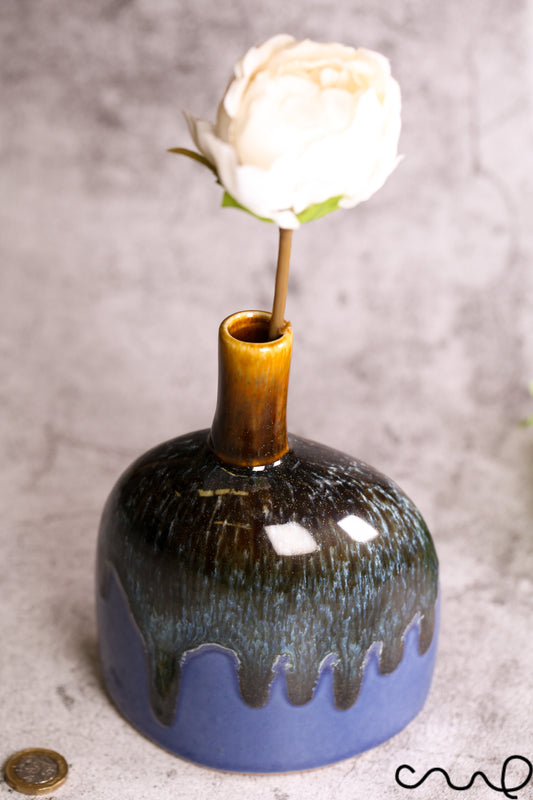 Handmade Blue Ceramic Vase: Unique Single Stem Bud Vase