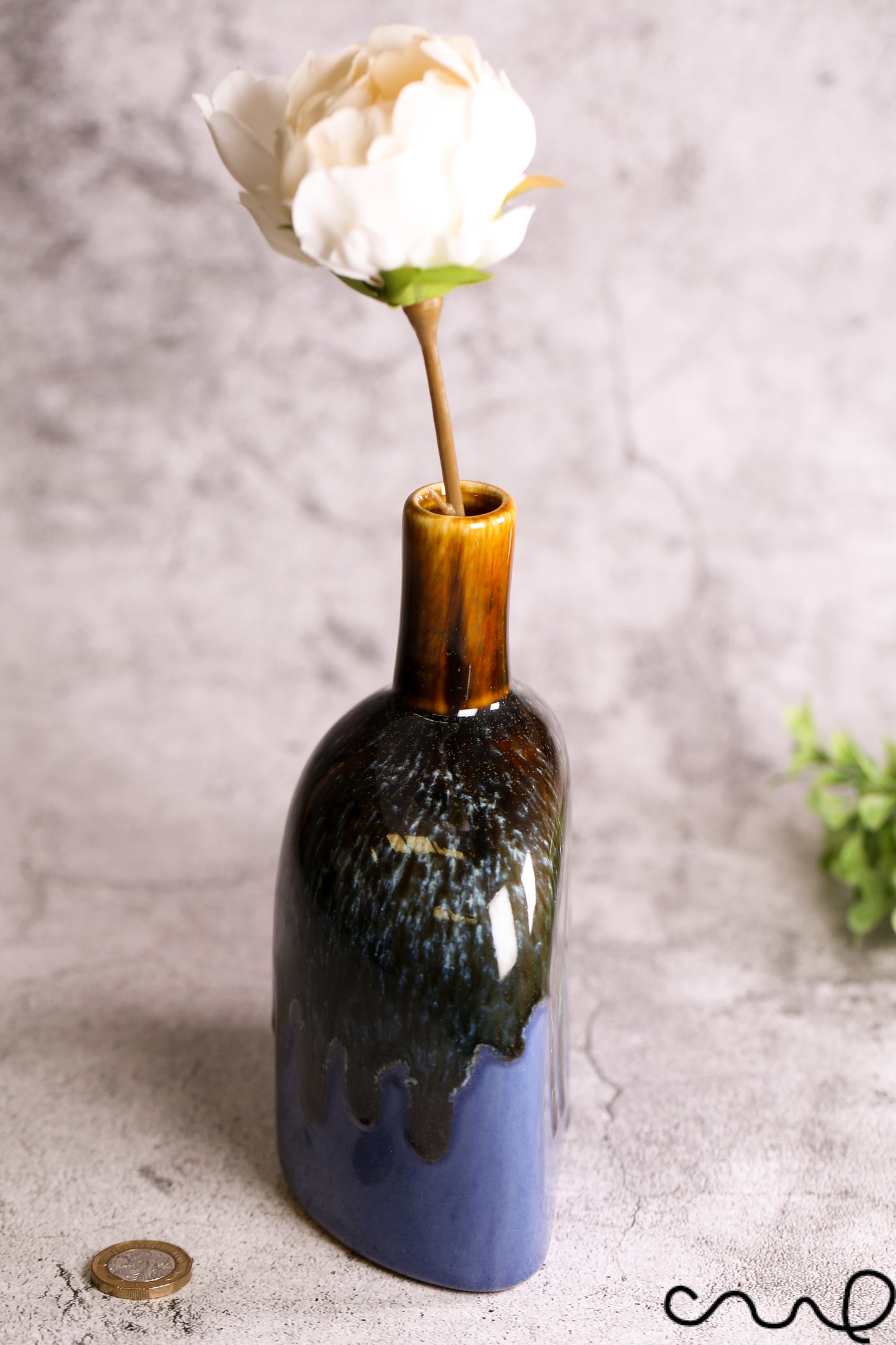 Handmade Blue Ceramic Vase: Unique Single Stem Bud Vase